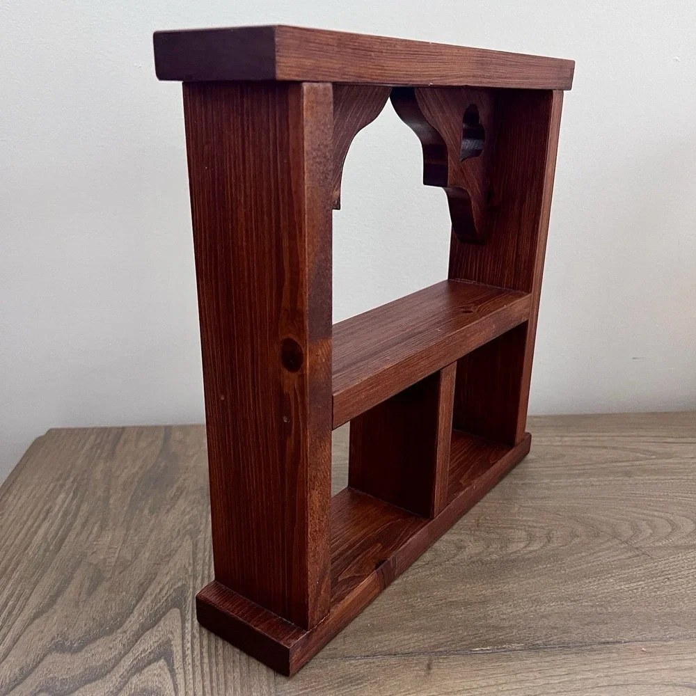 Vintage Solid Wood Heart Cutout Wall Shelf Country Cottage Display Shelf